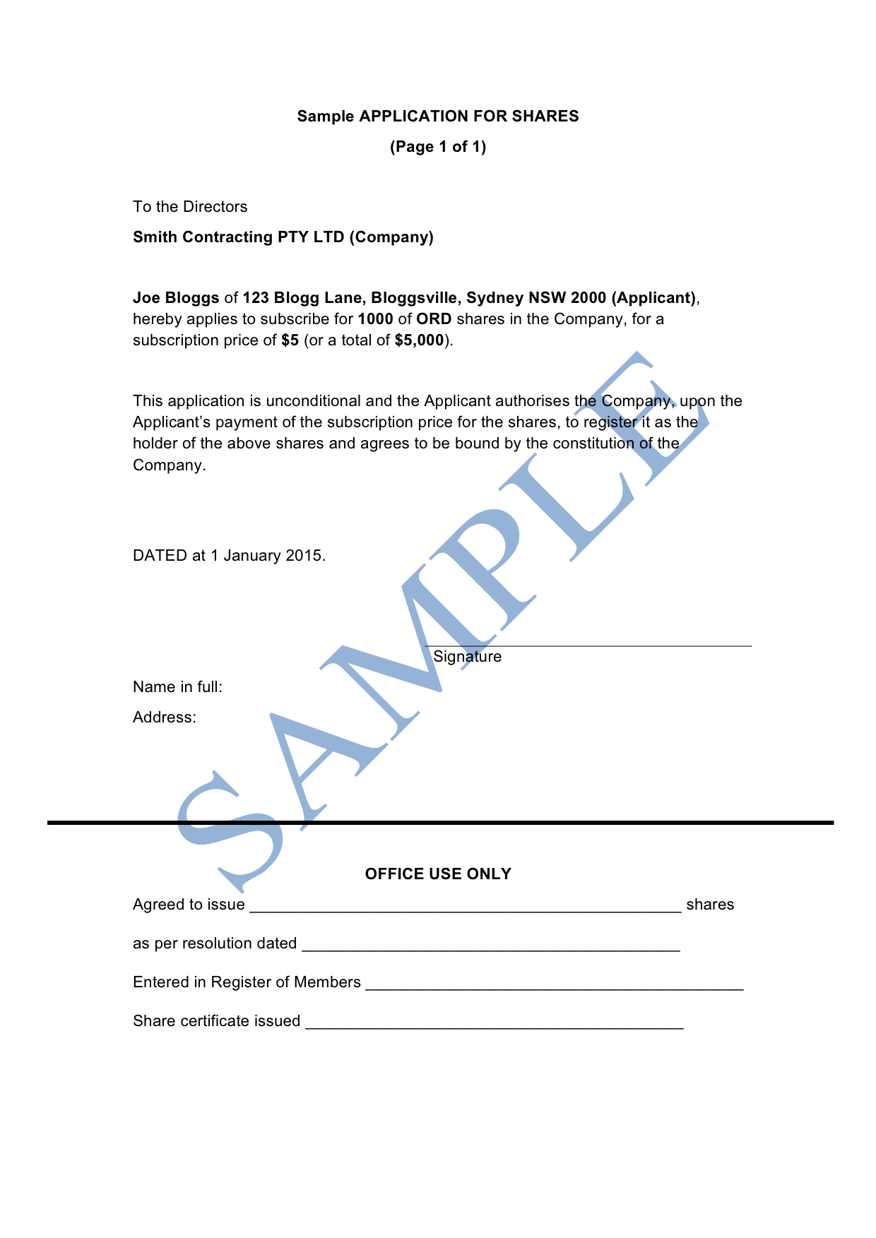 Application For Shares Free Template Sample Lawpath